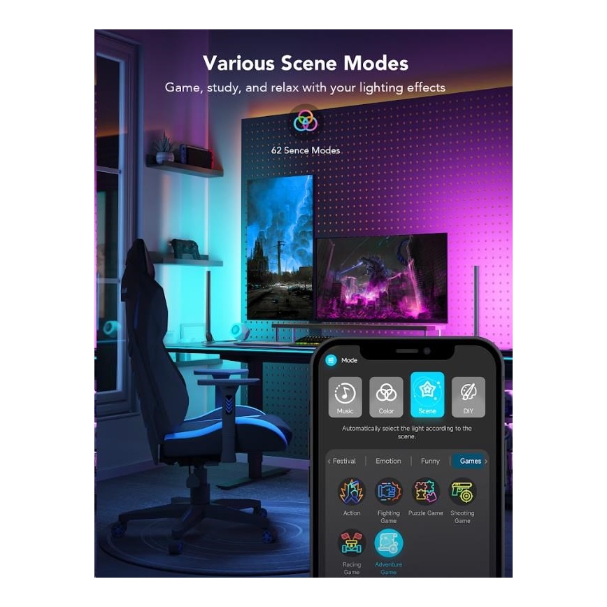 Govee - Set 2x Smart Gaming Wi‑Fi LED RGBIC Panely + Smart Dual negru + telecomandă