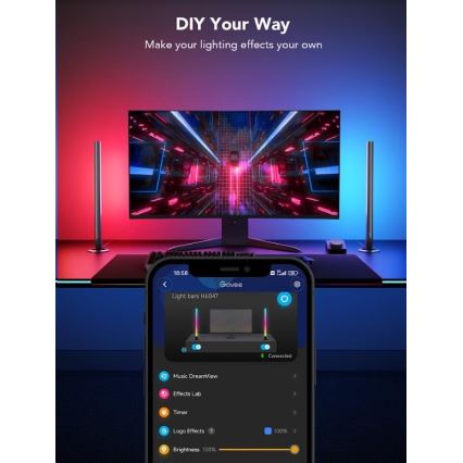 Govee - Set 2x Smart Gaming Wi‑Fi LED RGBIC Panely + Smart Dual negru + telecomandă