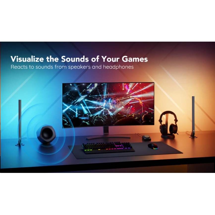 Govee - Set 2x Smart Gaming Wi‑Fi LED RGBIC Panely + Smart Dual negru + telecomandă