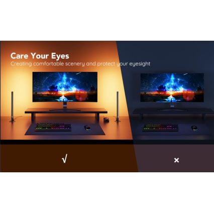 Govee - Set 2x Smart Gaming Wi‑Fi LED RGBIC Panely + Smart Dual negru + telecomandă