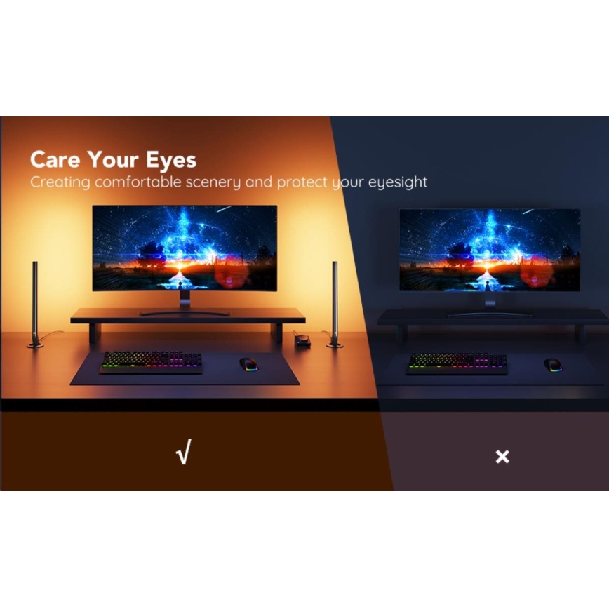 Govee - Set 2x Smart Gaming Wi‑Fi LED RGBIC Panely + Smart Dual negru + telecomandă