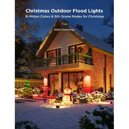 Govee - Set de 4 proiectoare LED RGBICWW reglabile, 24W, 230V, IP66, compatibile cu Matter, Wi-Fi