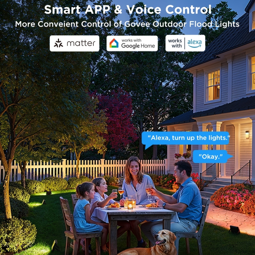 Govee - Set de 4 proiectoare LED RGBICWW reglabile, 24W, 230V, IP66, compatibile cu Matter, Wi-Fi