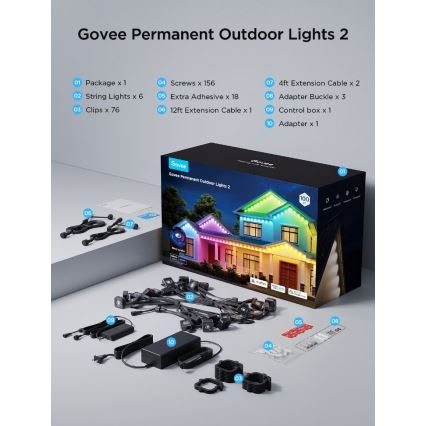 Govee - Șir de spoturi LED RGBIC, 30 m, Wi-Fi, Matter, IP67