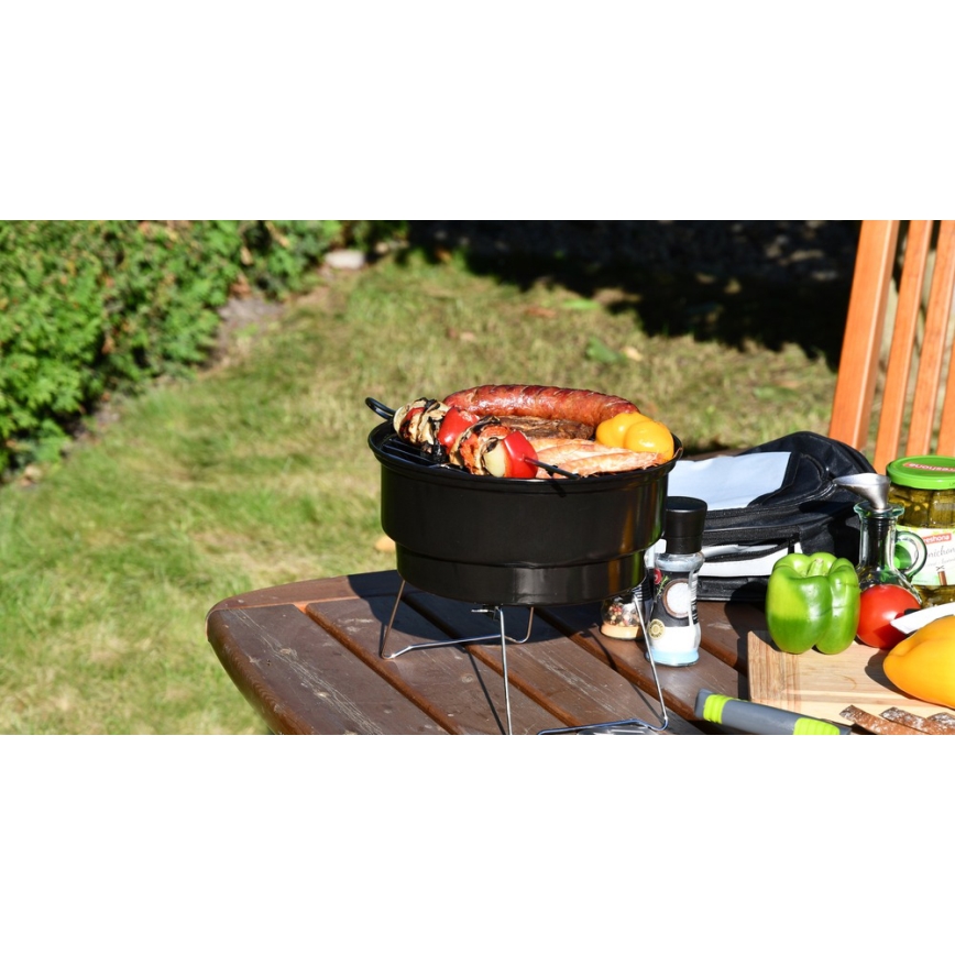 Grătar portabil cu cărbuni, negru