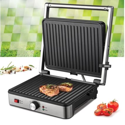 Grill de contact Heinner HEG-K2000SS - 2000W/230V, crom mat/negru