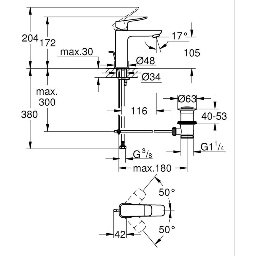 GROHE 1018320000 - Baterie pentru lavoar DICE M, crom lucios