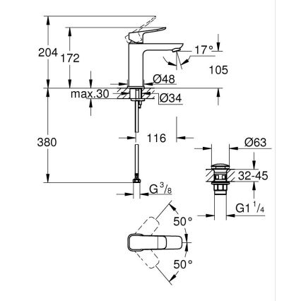 GROHE 1018330000 - Baterie pentru lavoar DICE M, crom lucios