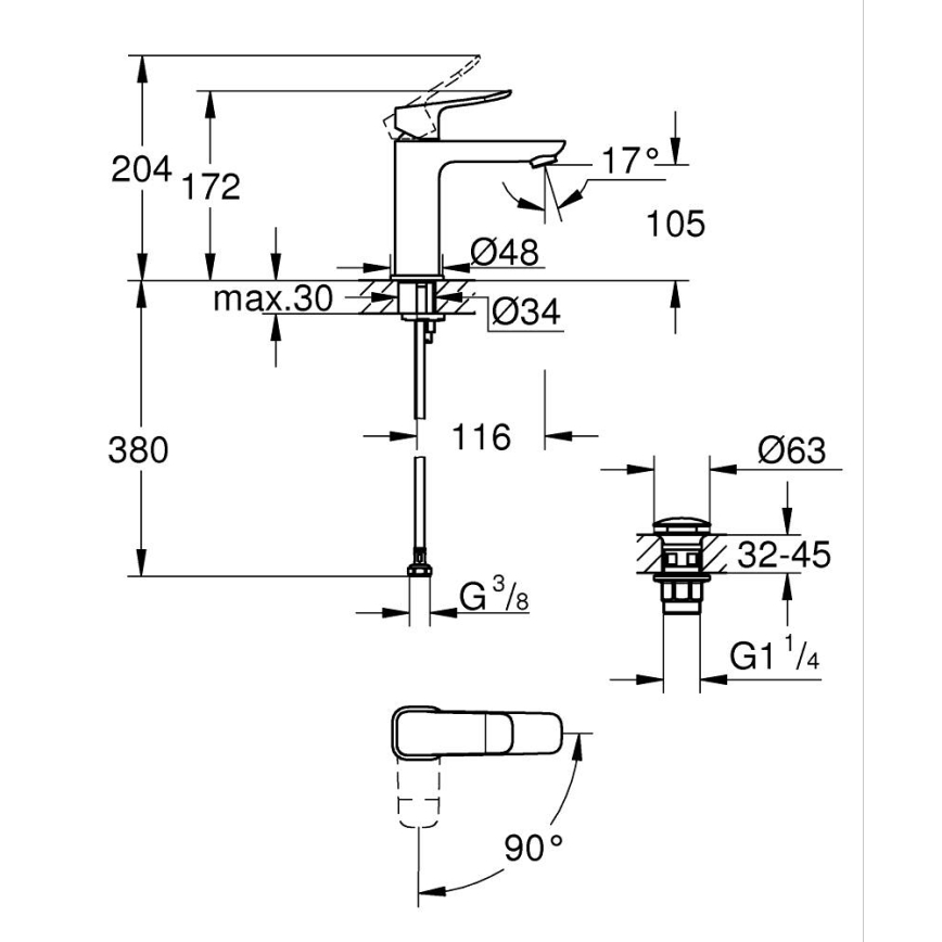 GROHE 1018362430 - Baterie pentru lavoar DICE M, neagră