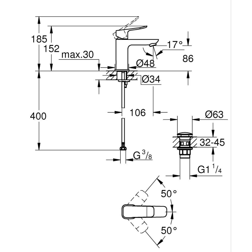 GROHE 1018570000 - Baterie pentru lavoar DICE S, crom lucios