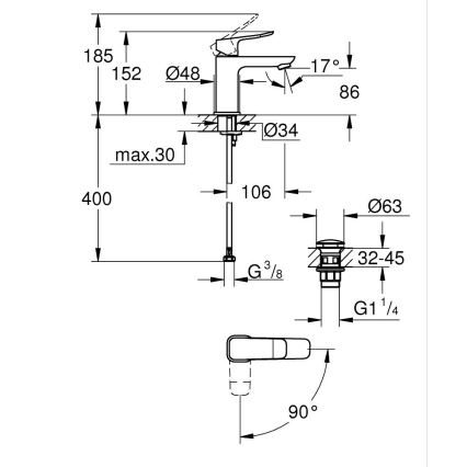 GROHE 1018610000 - Baterie pentru lavoar DICE S, crom lucios