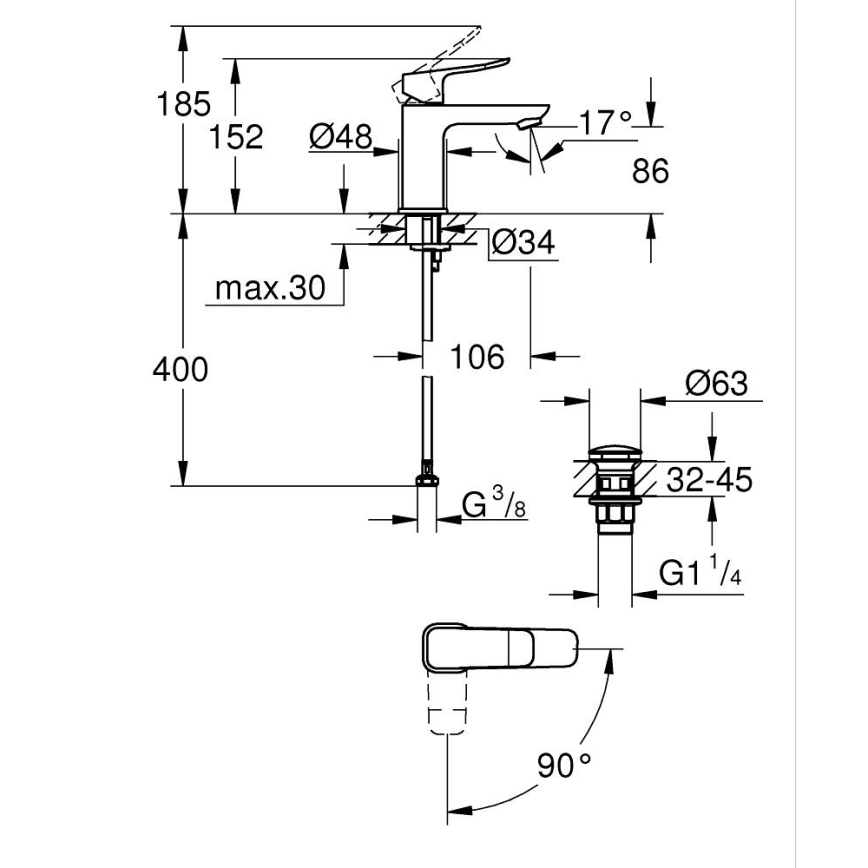 GROHE 1018610000 - Baterie pentru lavoar DICE S, crom lucios