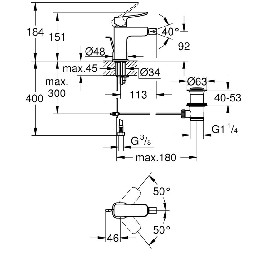GROHE 1018770000 - Baterie pentru bideu DICE, crom lucios