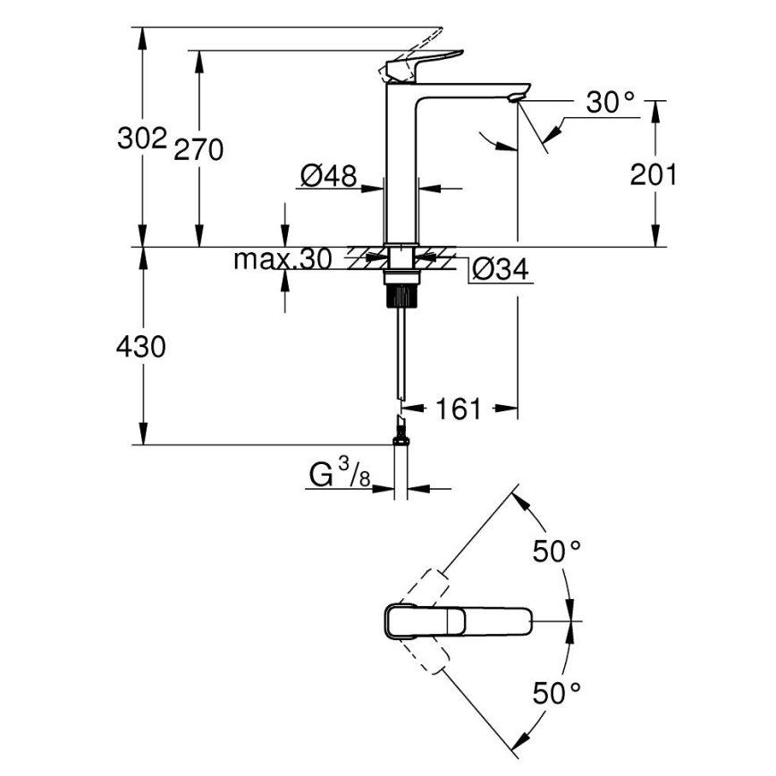 GROHE 1018920000 - Baterie pentru lavoar DICE XL crom lucios