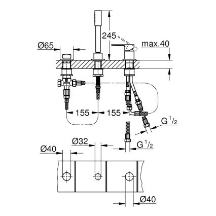 GROHE 19965001 - Baterie pentru cadă cu montare în 3 orificii LINEARE, crom lucios