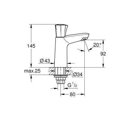 GROHE 20186001 - Robinet pilon COSTA L DN 15, crom lucios