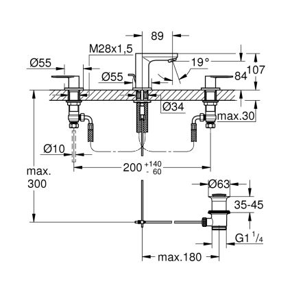 GROHE 20187000-Baterie pentru lavoar cu 3 găuri EUROSMART COSMOPOLITAN DN 15 crom