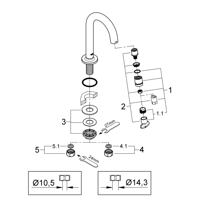 GROHE 20201000 - Ventil universal pentru montare pe blat, 113 mm, crom lucios