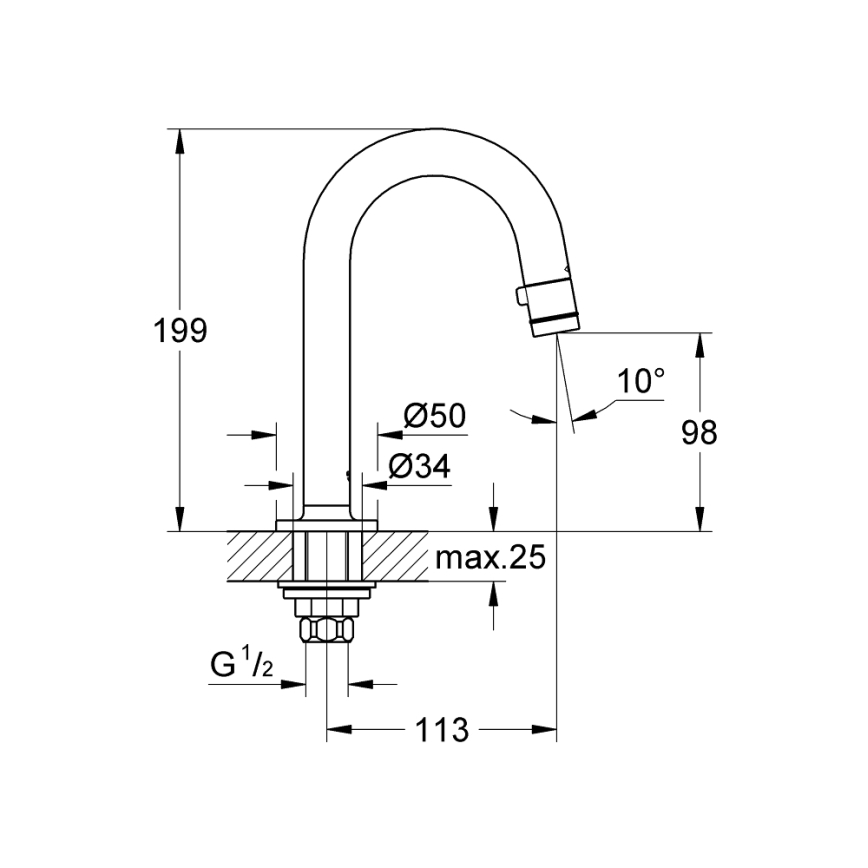 GROHE 20201000 - Ventil universal pentru montare pe blat, 113 mm, crom lucios