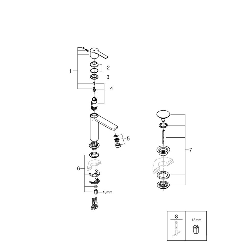 GROHE 23106AL1 - Baterie pentru lavoar LINEARE, mărimea S, grafit