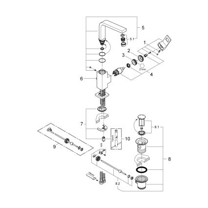 GROHE 2313500E - Baterie lavoar EUROCUBE, mărime L, crom lucios