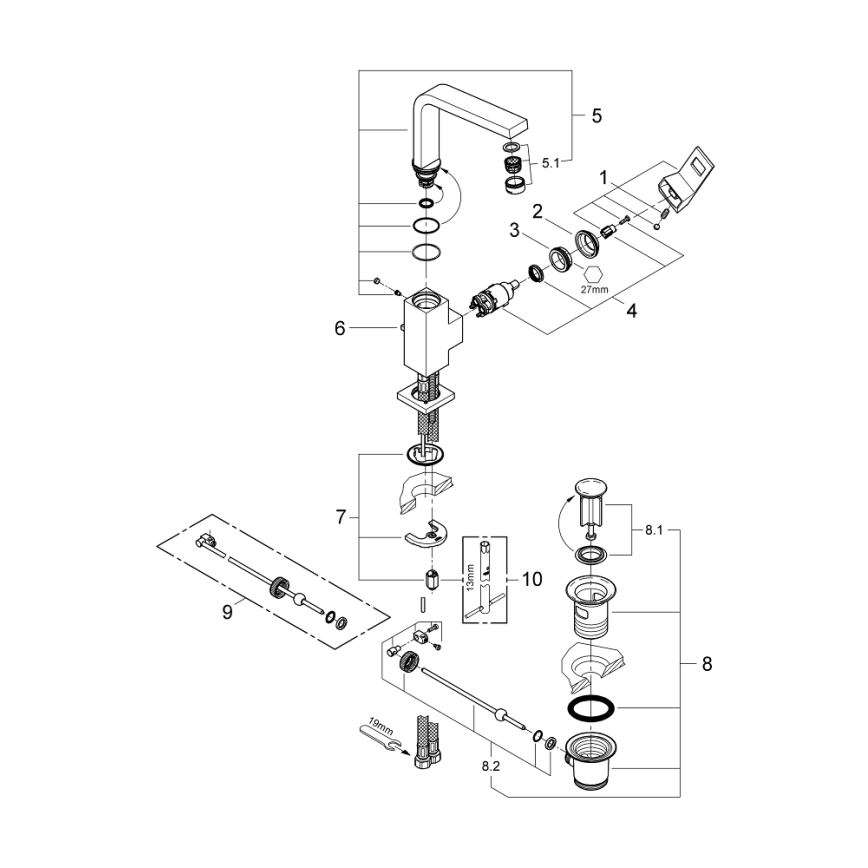 GROHE 2313500E - Baterie lavoar EUROCUBE, mărime L, crom lucios