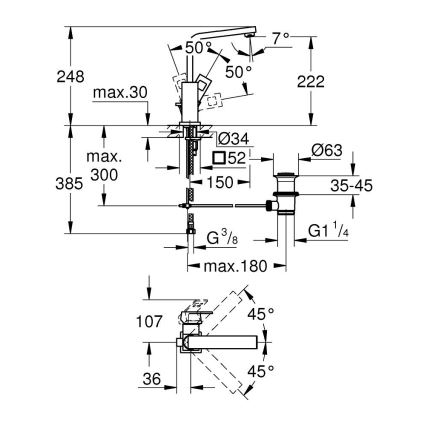 GROHE 23135AL0 - Baterie pentru lavoar EUROCUBE, mărimea L, grafit