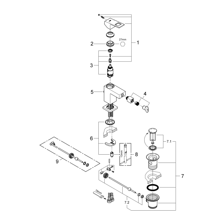 GROHE 23138000 - Baterie bideu EUROCUBE, crom lucios