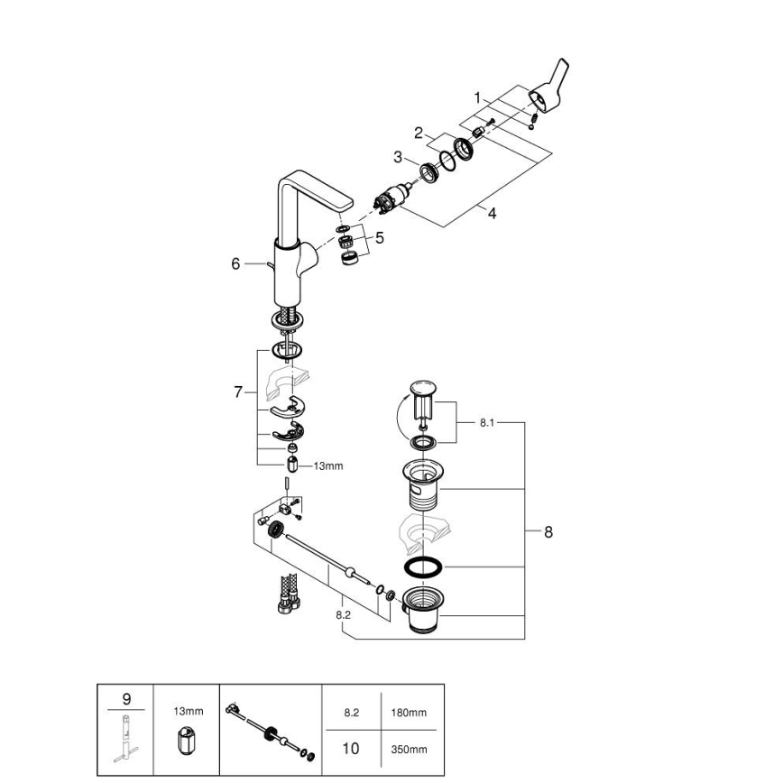 GROHE 23296001 - Baterie pentru lavoar LINEARE, mărimea L, crom lucios