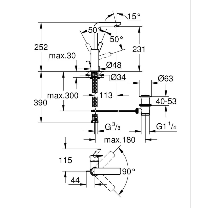 GROHE 23296001 - Baterie pentru lavoar LINEARE, mărimea L, crom lucios