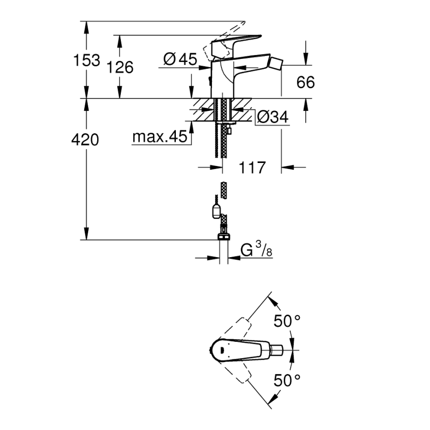 GROHE 23332001 - baterie pentru bideu BAUEDGE, mărime S, crom lucios