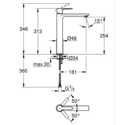 GROHE 23405AL1 - Baterie pentru lavoar LINEARE, mărime XL, finisaj grafit