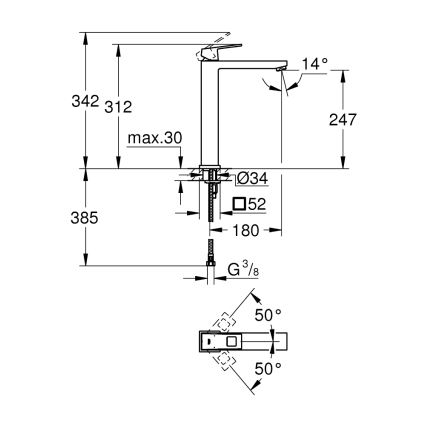 GROHE 23406000 - Baterie pentru lavoar EUROCUBE, mărime XL, crom lucios