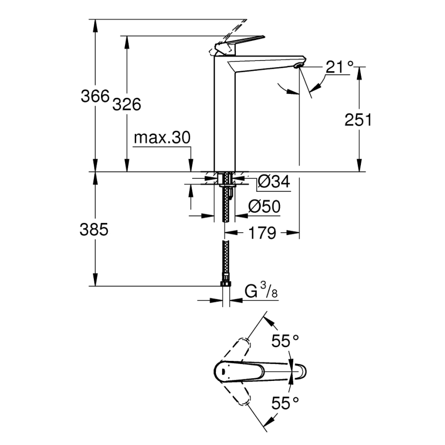 GROHE 23432000 - Baterie pentru lavoar EURODISC COSMOPOLITAN, mărime XL, crom