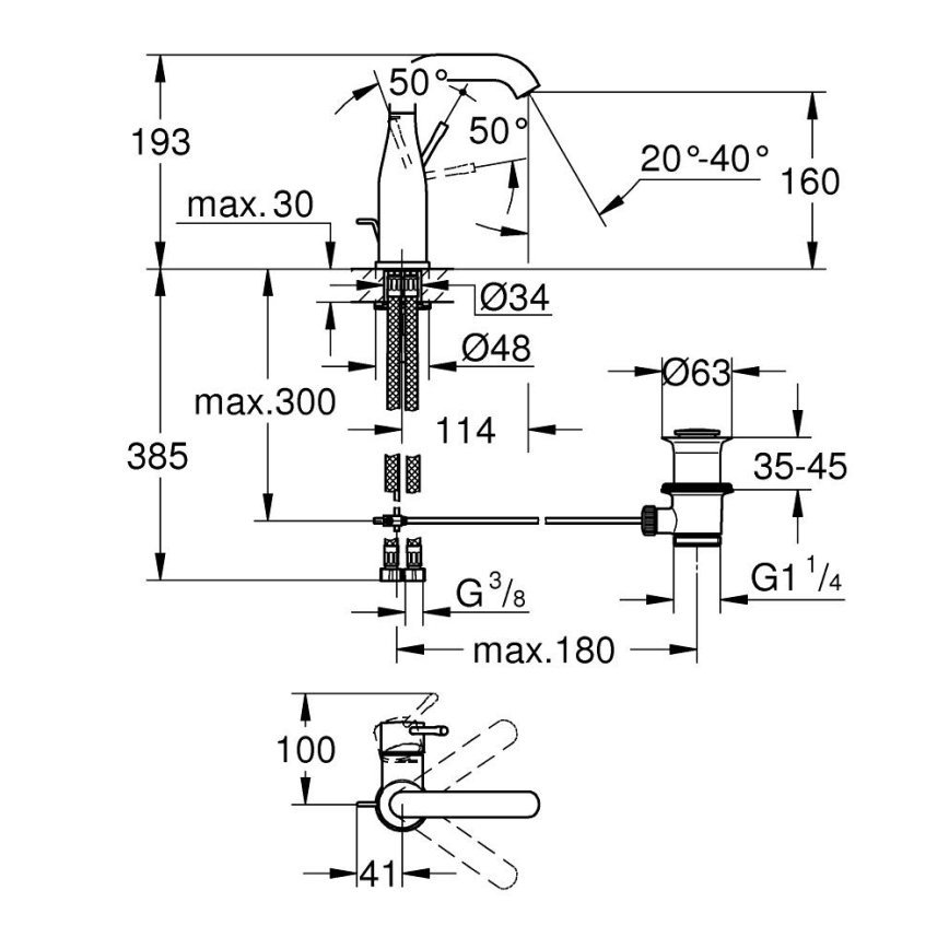 GROHE 23462DC1 - Baterie pentru lavoar ESSENCE, mărime M, oțel inoxidabil