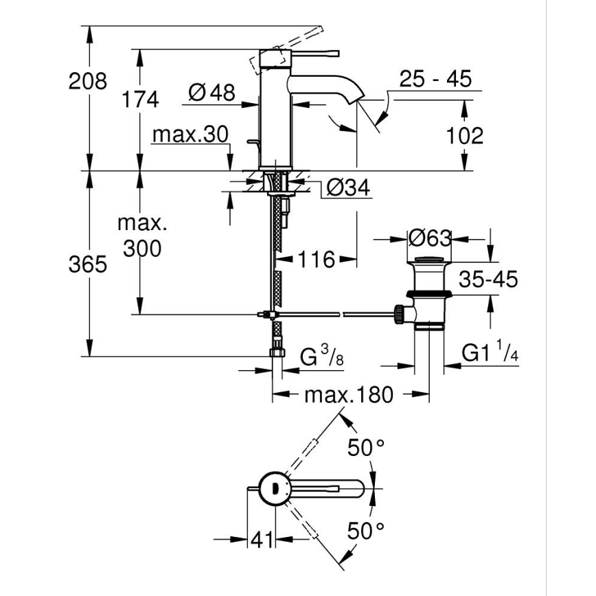 GROHE 23589DL1 - Baterie pentru lavoar ESSENCE, mărime S, finisaj bronz
