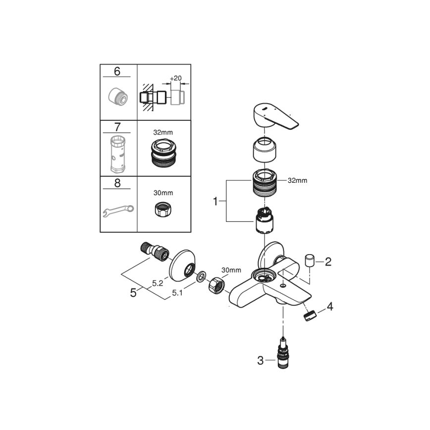 GROHE 23605001 - Baterie pentru cadă BAUEDGE 150±15 mm, crom lucios