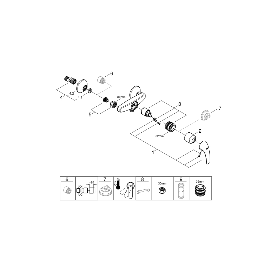 GROHE 23631000 - Baterie de duș BAUCURVE 150 mm crom lucios