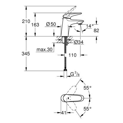 GROHE 23715003 - Baterie pentru lavoar EUROSTYLE, dimensiunea S, crom lucios