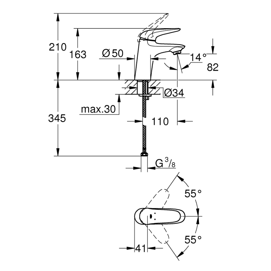 GROHE 23715003 - Baterie pentru lavoar EUROSTYLE, dimensiunea S, crom lucios