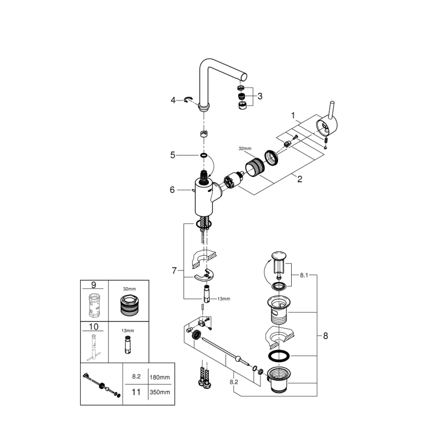 GROHE 23739002 - Baterie pentru lavoar CONCETTO, 291 mm, crom lucios