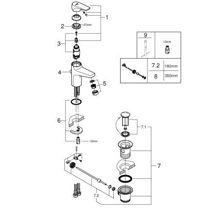GROHE 23769000 - Baterie pentru lavoar START FLOW, crom lucios