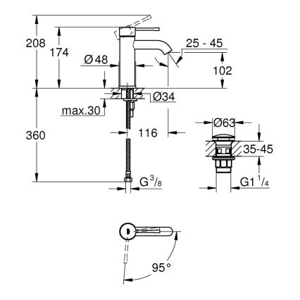 GROHE 23797001 - Baterie pentru lavoar ESSENCE, mărime S, crom lucios