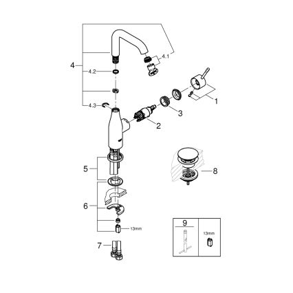 GROHE 23799001 - Baterie lavoar ESSENCE, mărimea L, crom lucios
