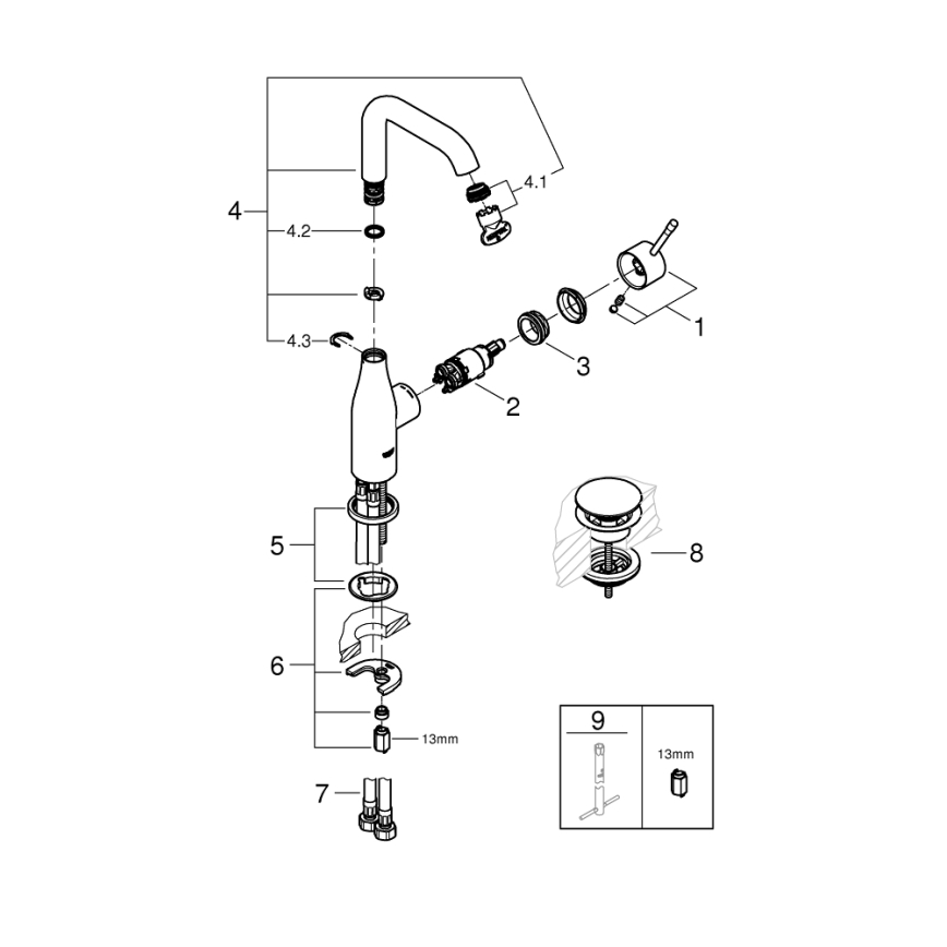 GROHE 23799001 - Baterie lavoar ESSENCE, mărimea L, crom lucios