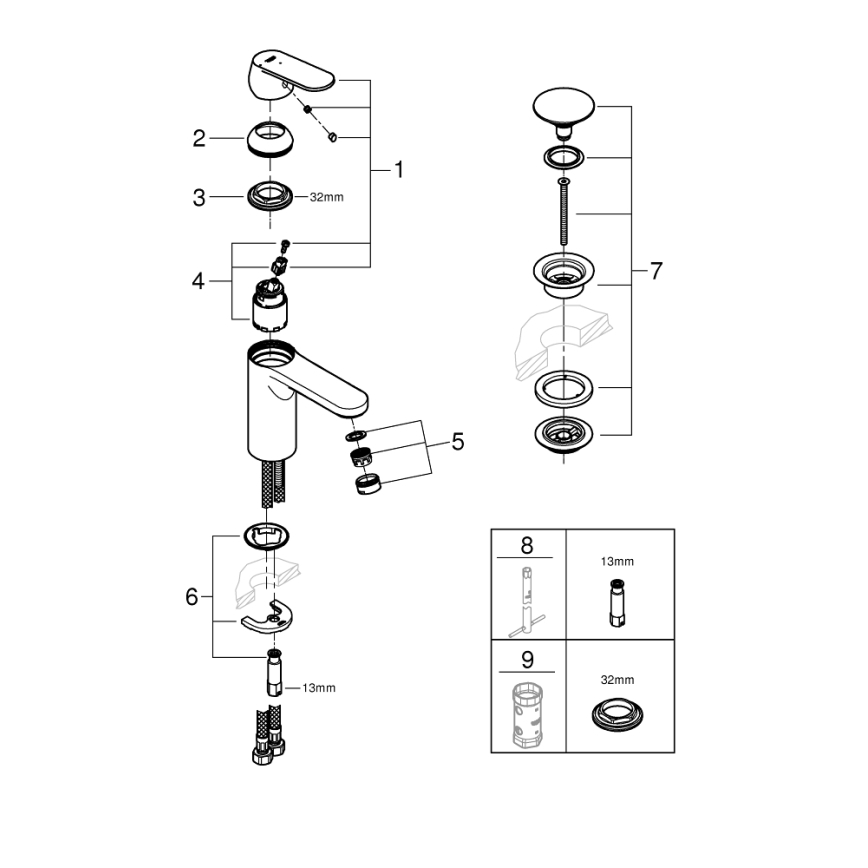 GROHE 23928000 - Baterie pentru lavoar DN 15, mărime M, crom lucios