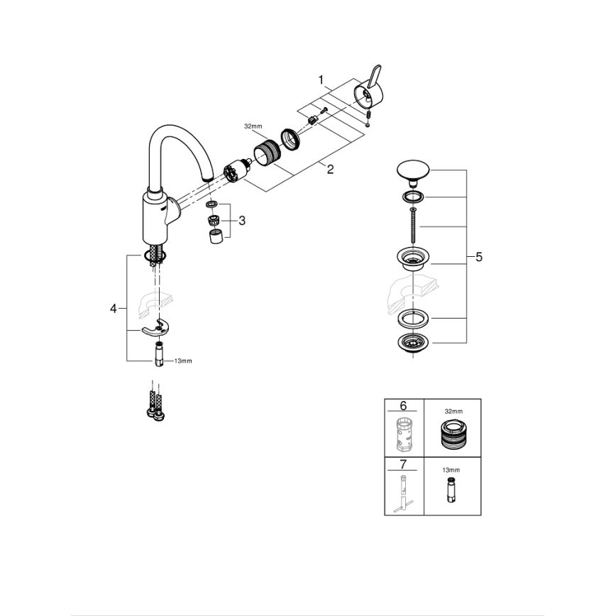 GROHE 23933001 - Baterie pentru lavoar EUROSMART COSMOPOLITAN, mărime L, crom