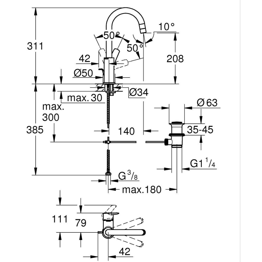 GROHE 24203002 - Baterie pentru lavoar START, mărime L, crom lucios