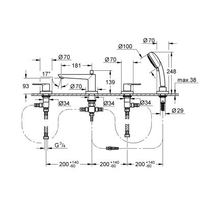 GROHE 2511900A - Baterie de cadă BAULOOP DN 20, crom lucios