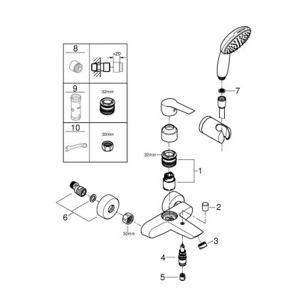 GROHE 25283002 - Baterie de cadă DN 15 cu accesorii, crom lucios